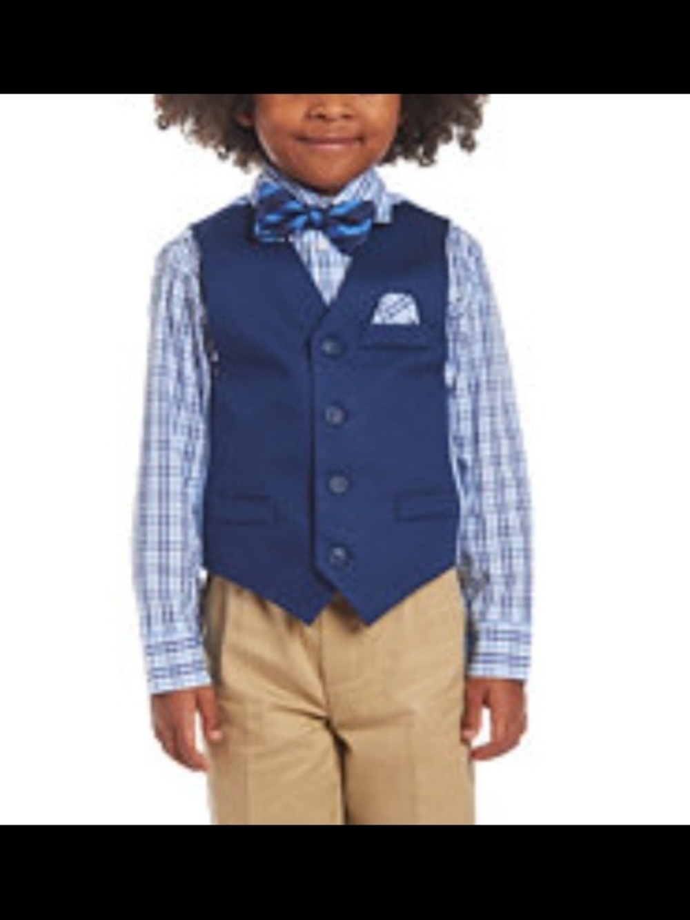 Nautica NWT Boys Navy Vest, Blue Striped Bow Tie, Plaid Button Down Shirt Sz 4